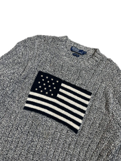 Ralph Lauren kötött pulóver amerikai zászló mintával, vintage streetwear stílus