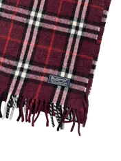 Bordó kockás vintage gyapjú sál rojtokkal, designer stílusban