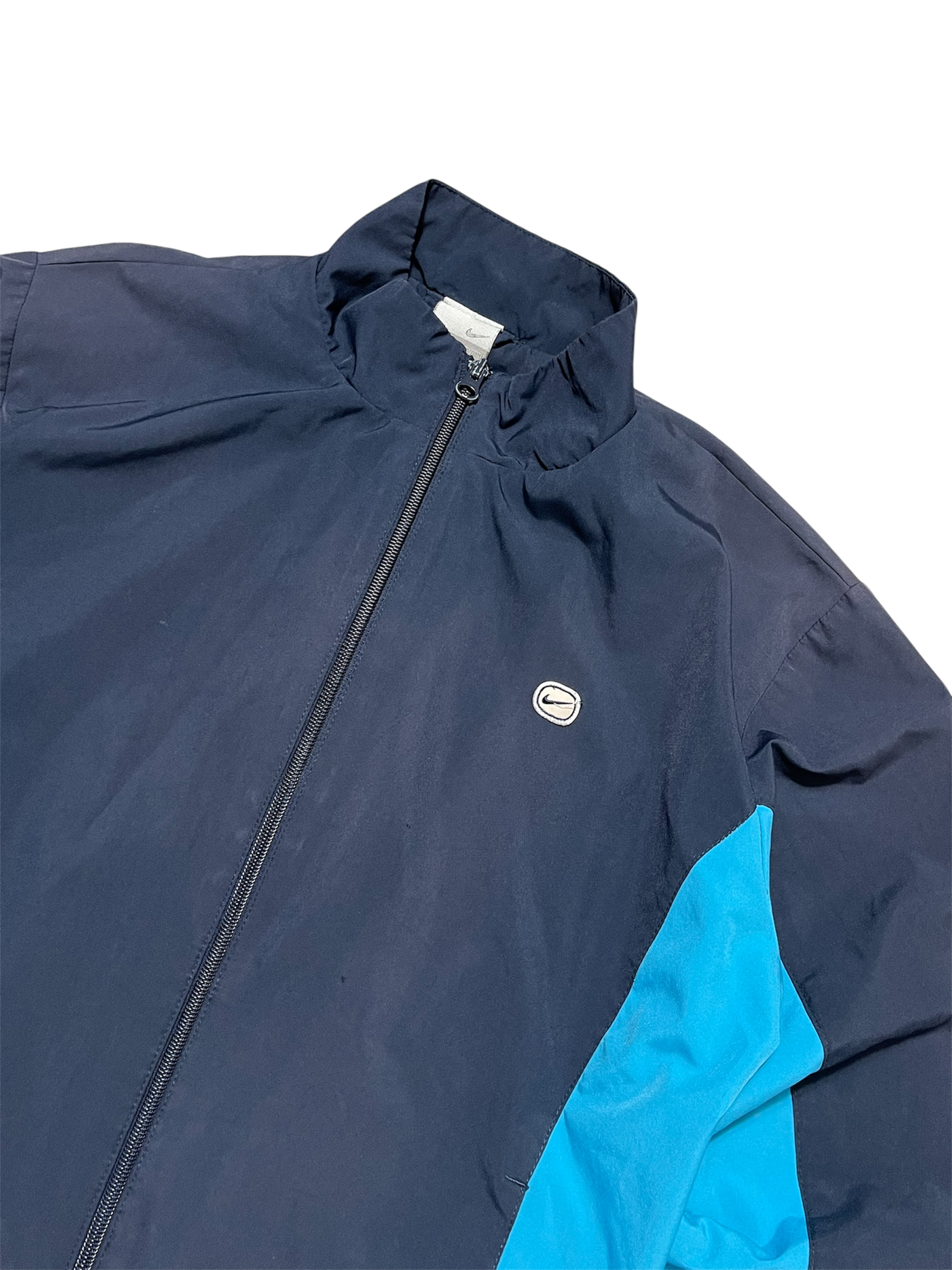 Sötétkék és világoskék Nike streetwear dzseki cipzárral, vintage stílus