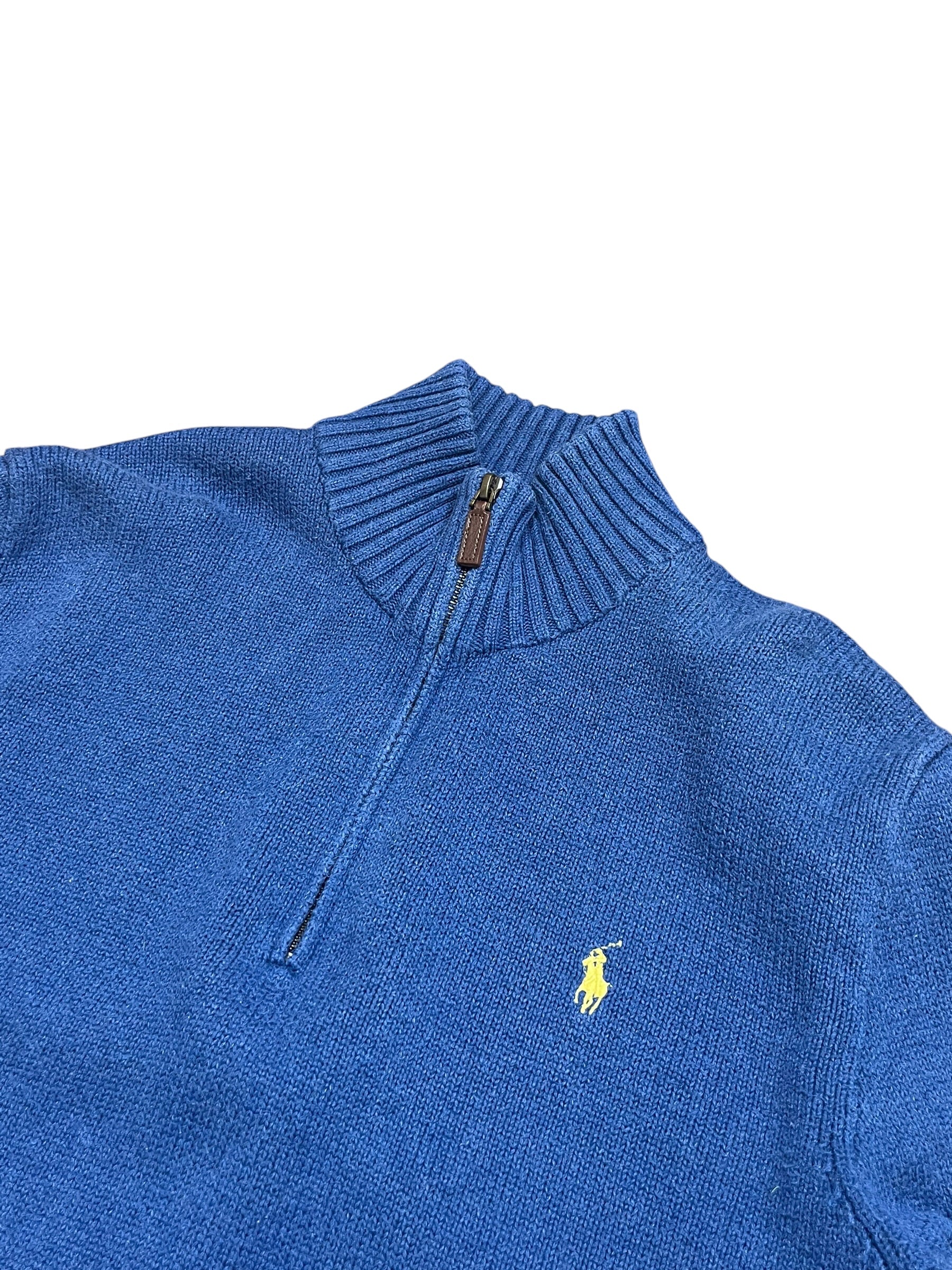Polo Ralph Lauren Blue Quarter Zip Knit Pulover (M)