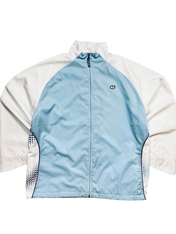Világoskék és fehér vintage streetwear dzseki cipzárral, gallérral, és logóval