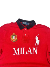 Piros Polo Ralph Lauren galléros póló, MILAN felirattal, hímzett címerrel