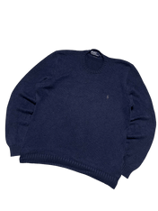 Sötétkék vintage Ralph Lauren kötött pulóver, hímzett logóval az elején