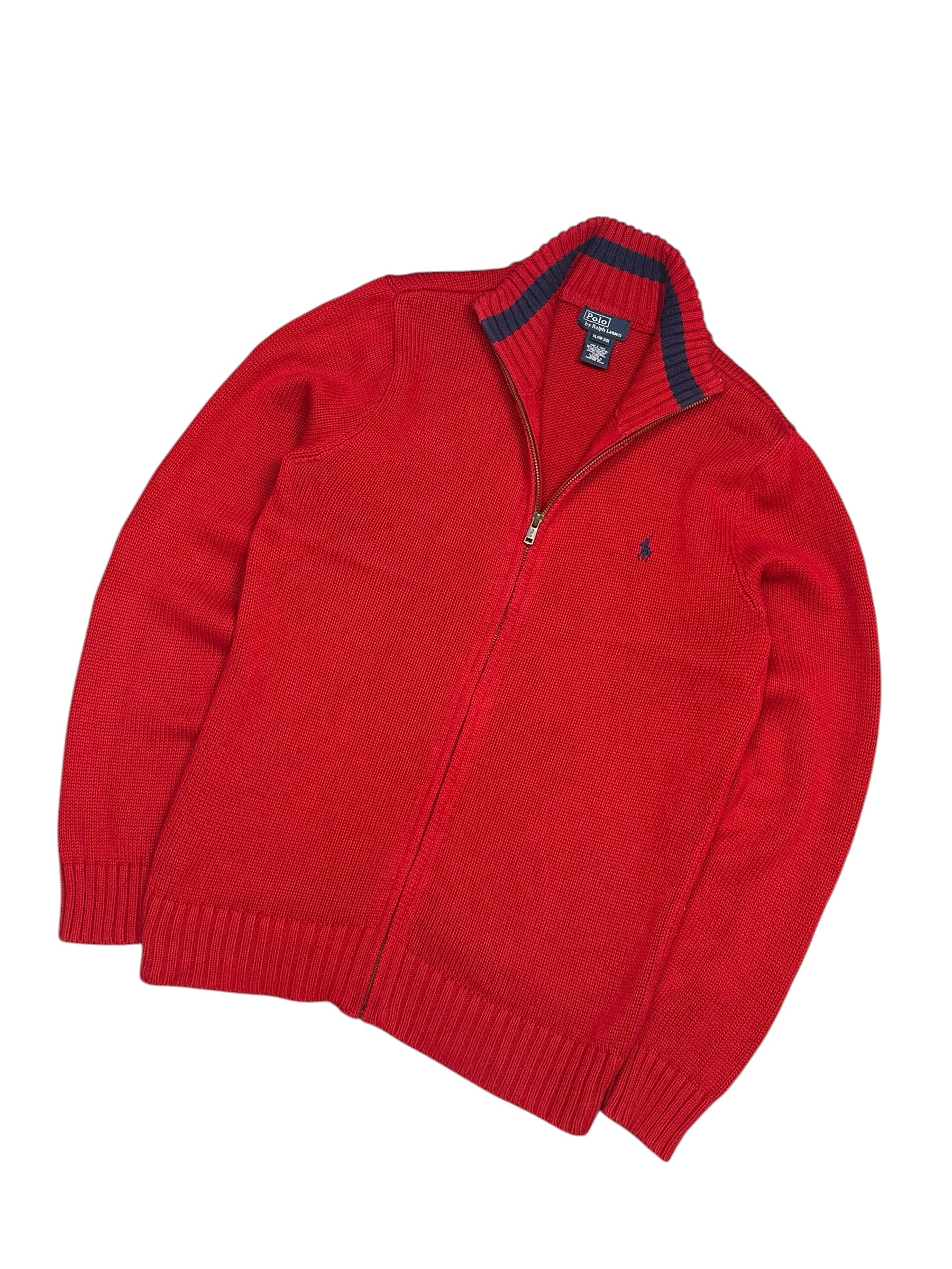Polo Ralph Lauren Red Full Zip Knit Pulover (M)