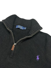 Polo Ralph Lauren Black 1/4 Quarter Zip Knit Pulover (M)