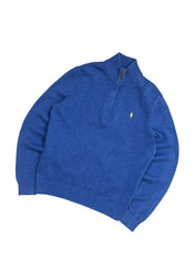 Polo Ralph Lauren Blue Quarter Zip Knit Pulover (M)