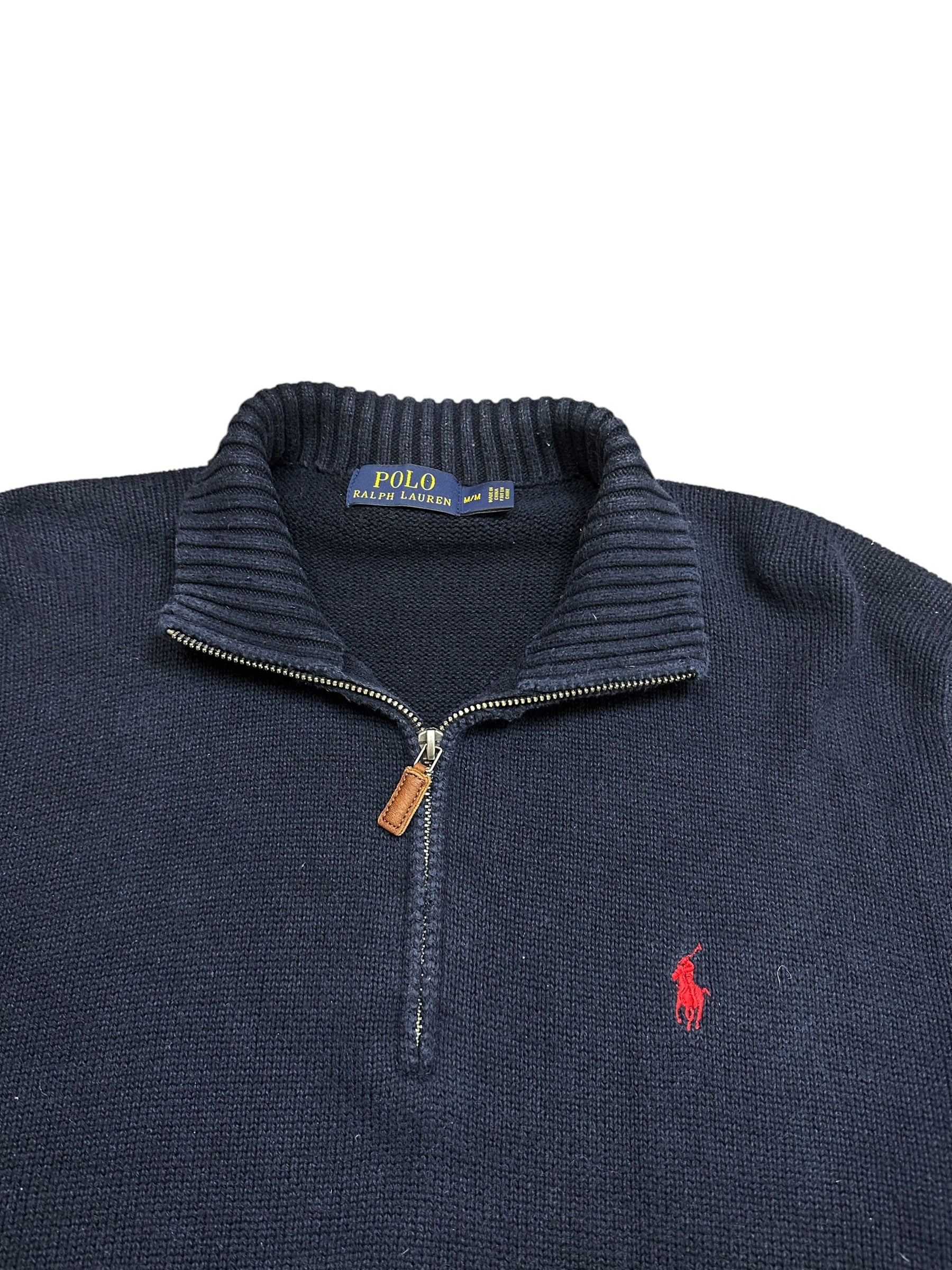 Polo Ralph Lauren Navy Quarter Zip Knit Pulover (M)