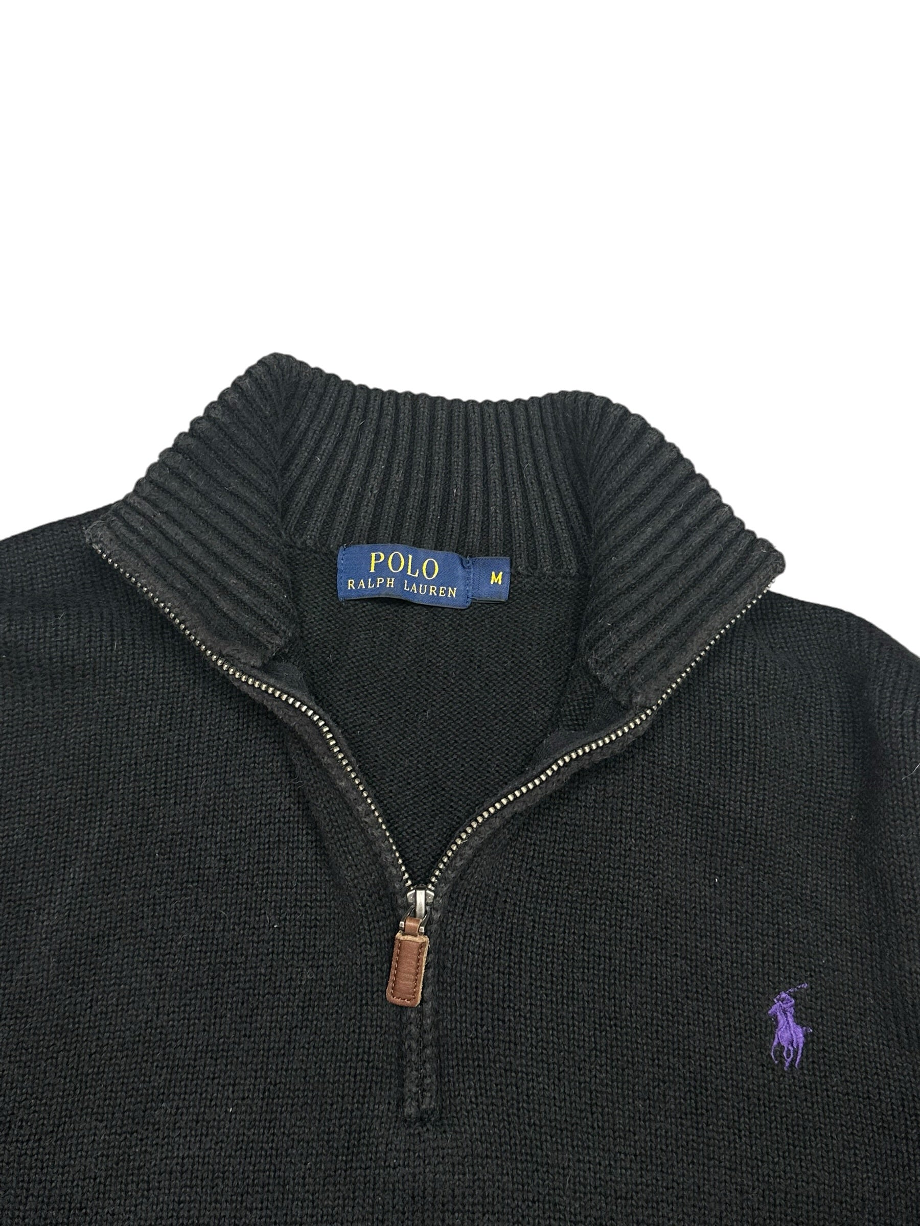 Polo Ralph Lauren Black 1/4 Quarter Zip Knit Pulover (M)