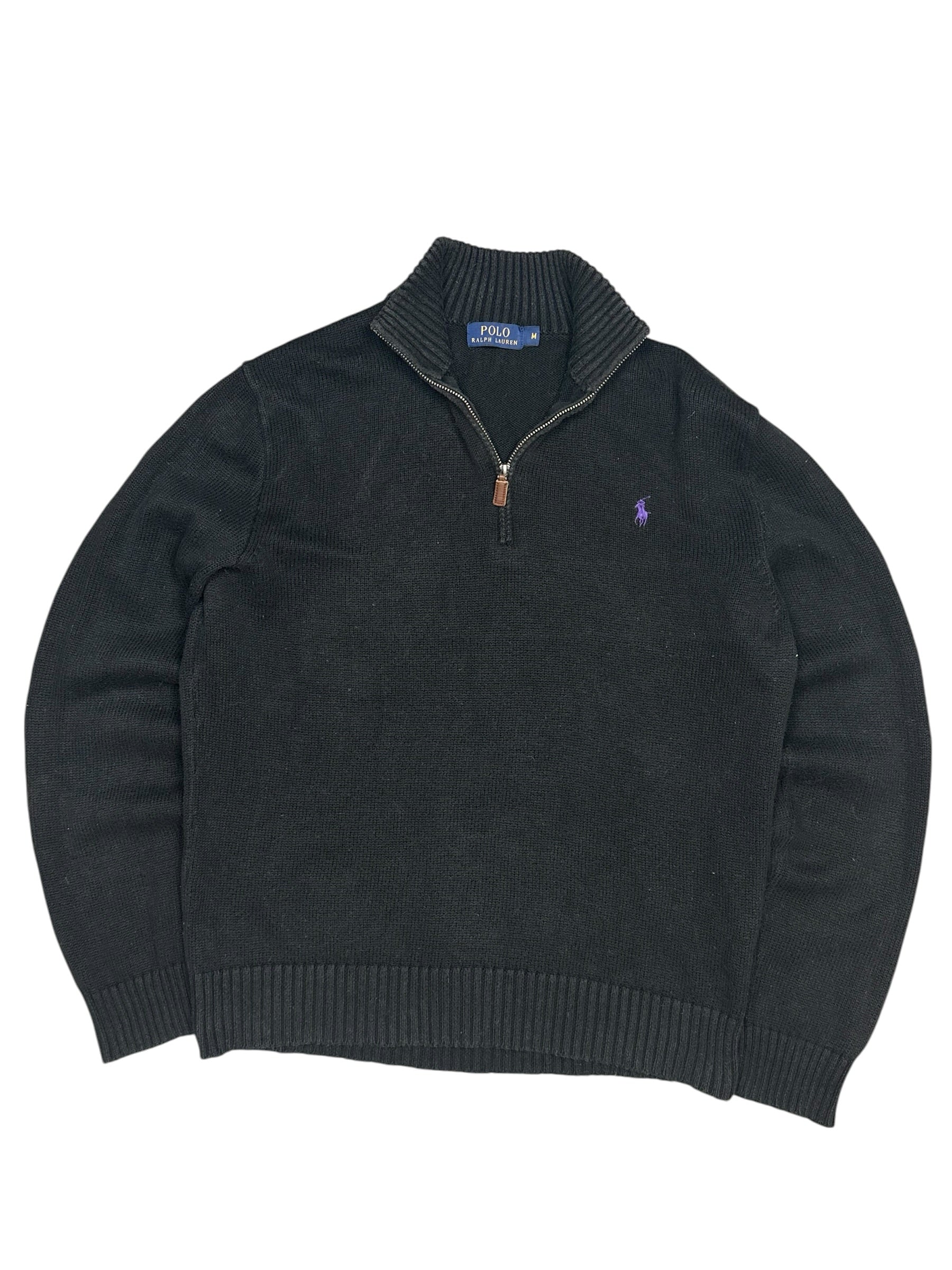 Polo Ralph Lauren Black 1/4 Quarter Zip Knit Pulover (M)