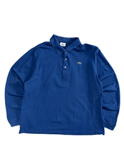 Kék Lacoste hosszú ujjú vintage galléros póló, hímzett logóval, streetwear stílus