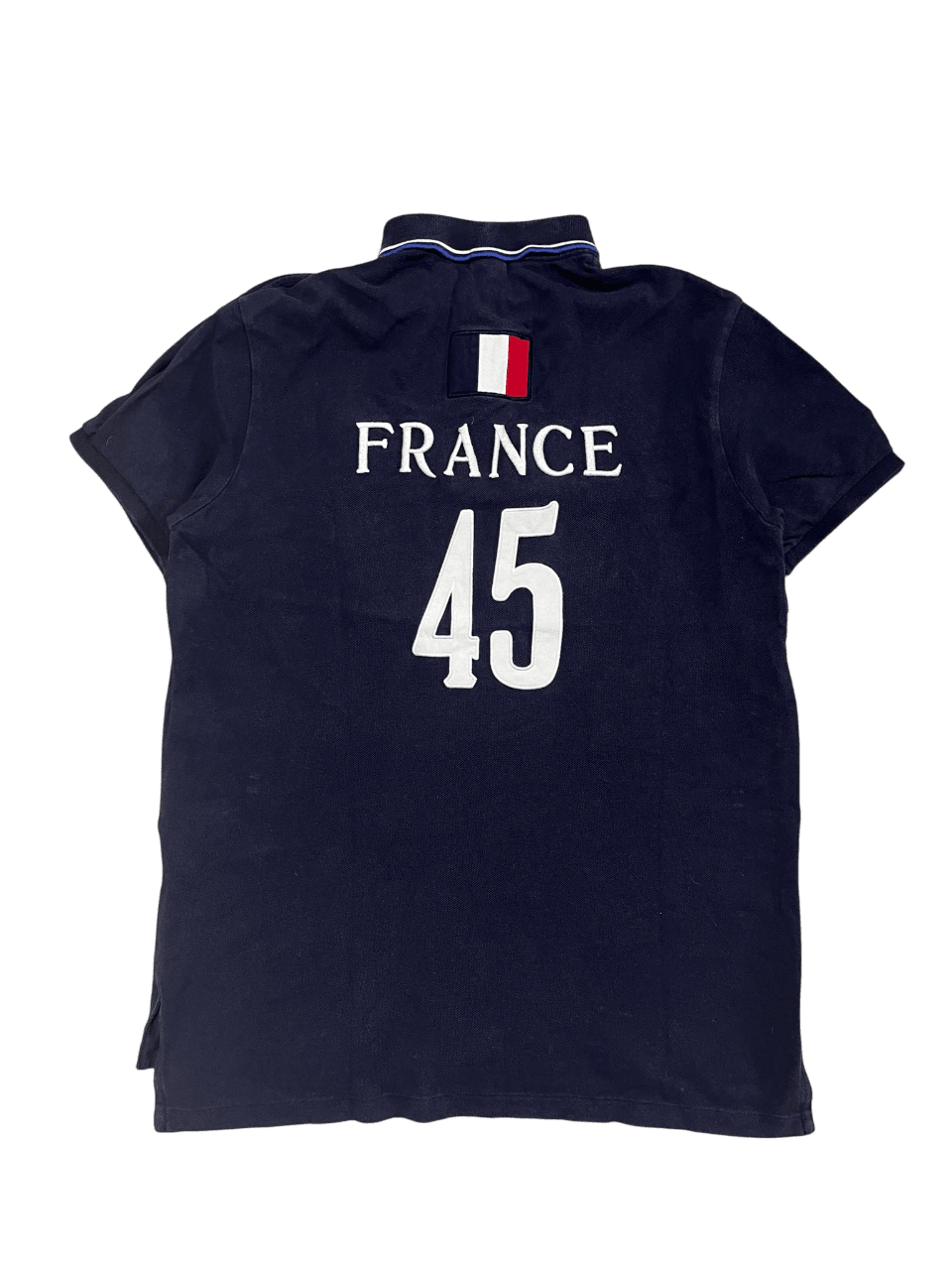 Sötétkék vintage stílusú FRANCE 45 rövid ujjú póló francia zászlóval, streetwear divat