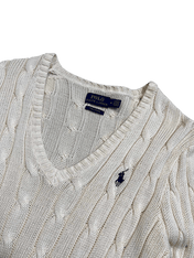 Ralph Lauren krém színű kötött pulóver logóval, vintage streetwear stílusban