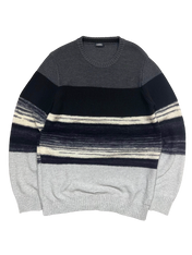 Diesel férfi pulóver, sötétszürke, fekete, fehér csíkos, vintage streetwear stílus