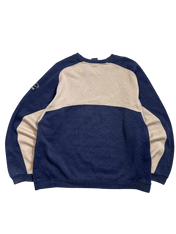 Kék-bézs vintage sportos pulóver hosszú ujjú, pamut, streetwear stílus