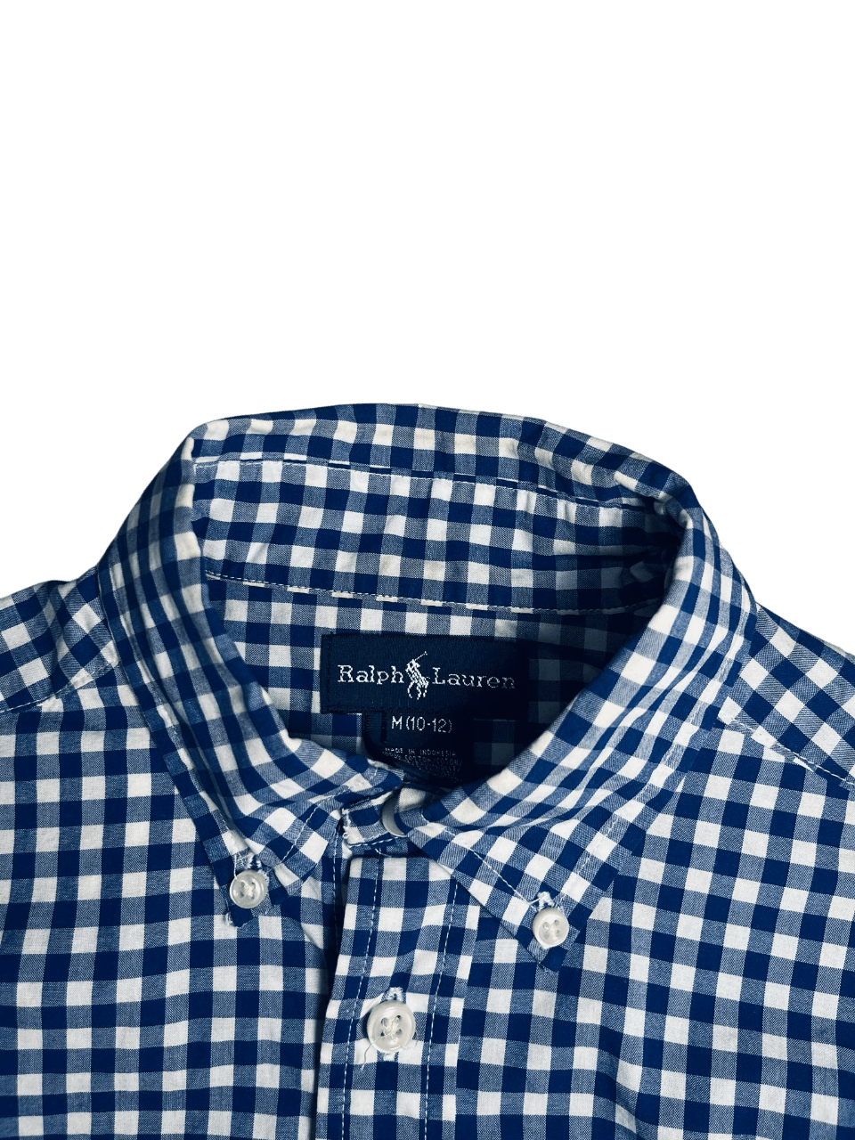 Ralph Lauren kockás ing, kék-fehér, gombos gallérral, streetwear stílus
