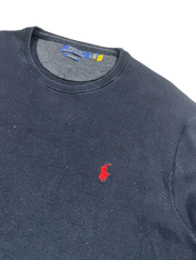 Sötétkék Polo Ralph Lauren pulóver piros hímzett logóval, streetwear stílusban