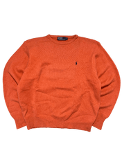 Narancssárga vintage Ralph Lauren pulóver hímzett logóval, streetwear stílusban