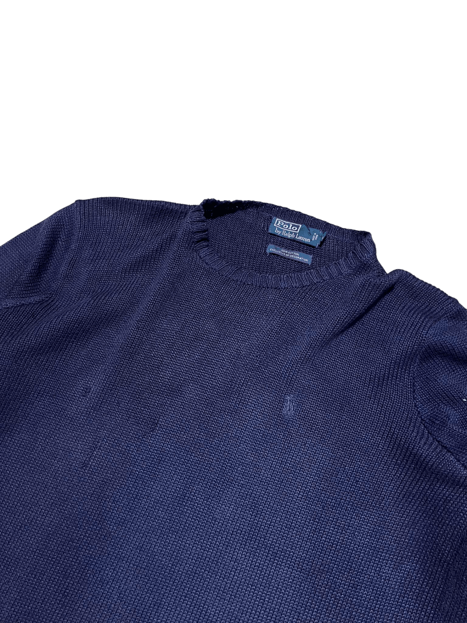 Sötétkék, kereknyakú vintage Ralph Lauren kötött pulóver, streetwear stílusban