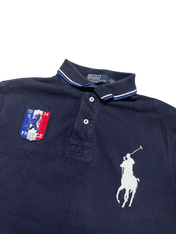 Sötétkék, Ralph Lauren vintage galléros póló Franciaország hímzett logóval.