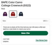 A Bathing Ape (BAPE) Color Camo College Longsleeve T-Shirt (S)