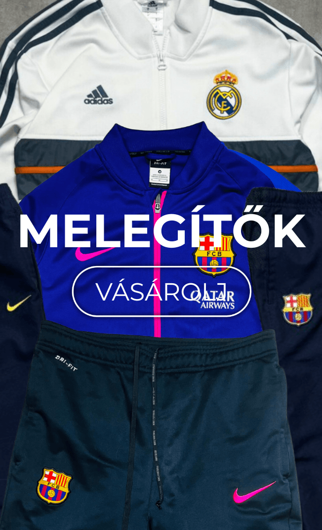 Foci melegítők, Real Madrid és Barcelona logókkal, Adidas és Nike sportmárka, streetwear stílus