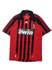 Piros-fekete csíkos vintage Adidas AC Milan focimez, Bwin logóval, férfi streetwear