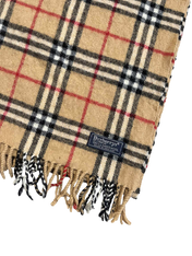 Barna kockás vintage gyapjúsál Bojtos széllel, Burberry feliratos címkével