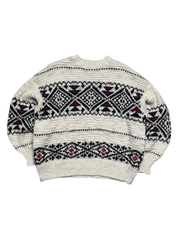 Vintage stílusú, fekete-fehér norvég mintás pulóver piros díszítéssel, streetwear divat