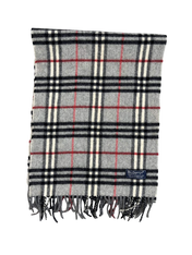 Szürke kockás vintage Burberry sál bojtokkal, designer streetwear kiegészítő