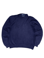 Sötétkék vintage Ralph Lauren kötött pulóver, kereknyakú, streetwear stílus
