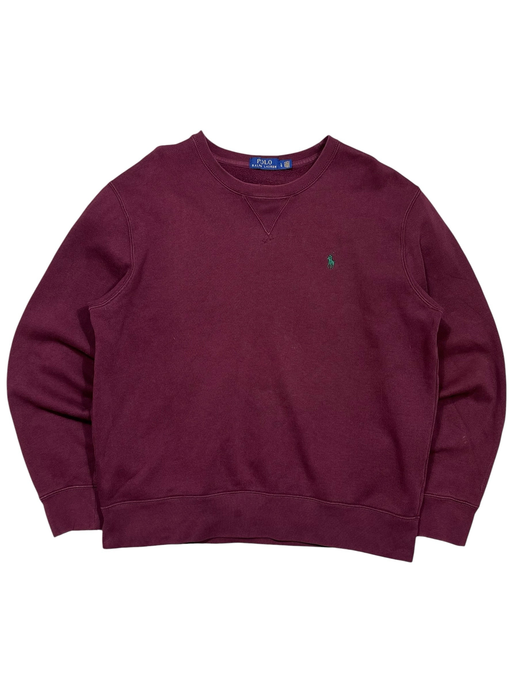 Candy Streetwear mélybordó Polo Ralph Lauren férfi pulóver kerek nyakkivágással és zöld hímzett logóval