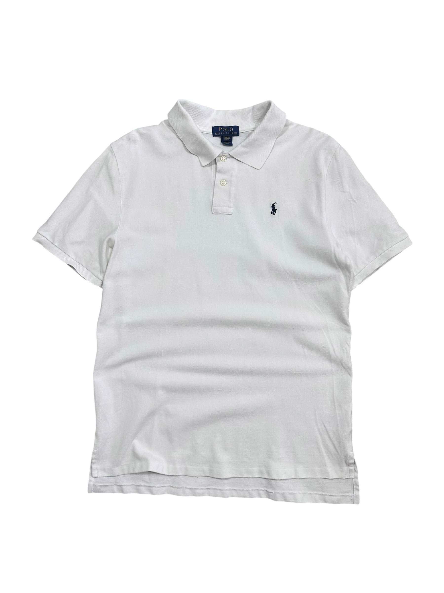 Candy Streetwear fehér Polo Ralph Lauren férfi galléros póló sötét hímzett logóval és háromgombos gombolással