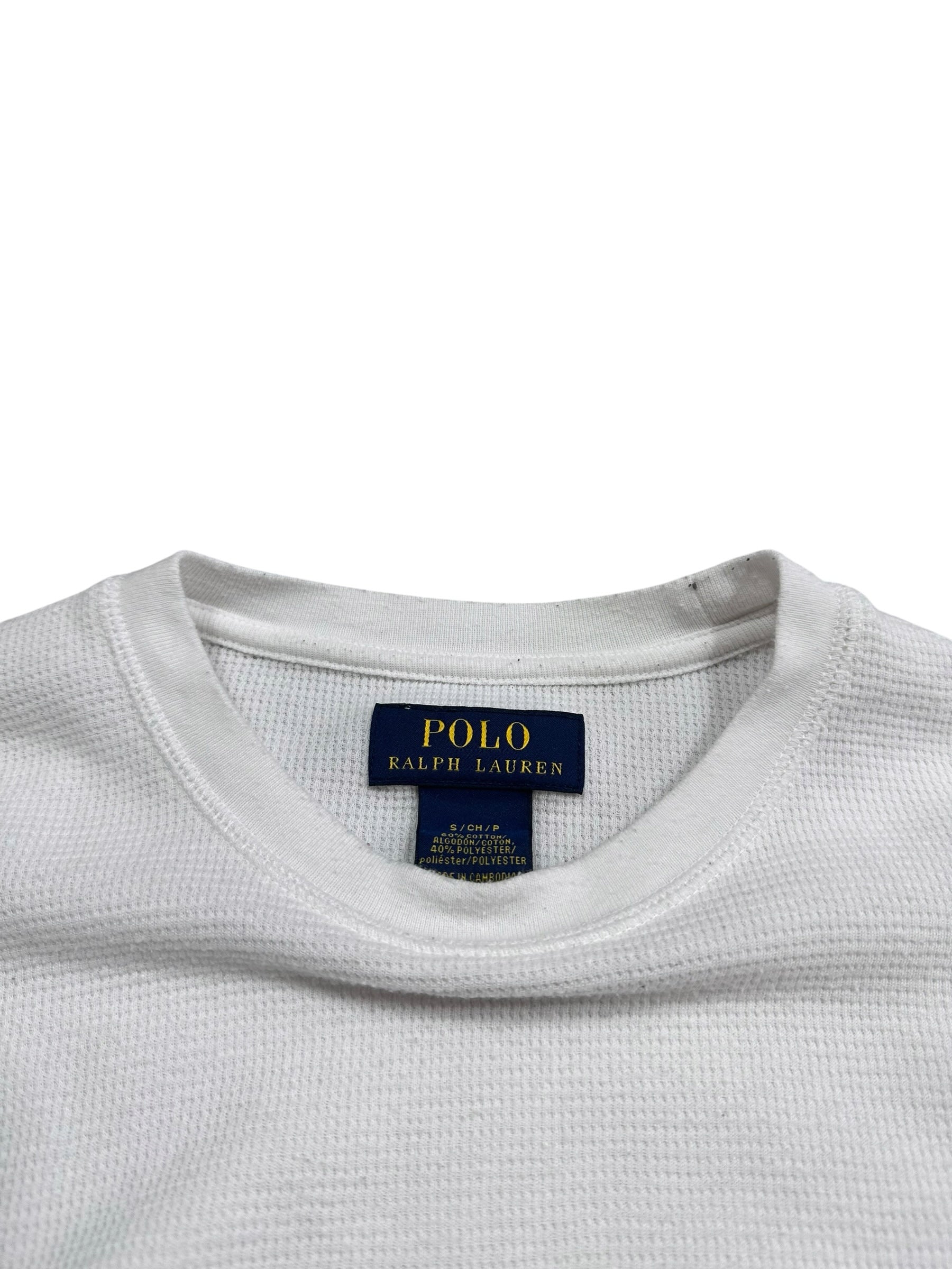 Candy Streetwear fehér Polo Ralph Lauren hosszú ujjú waffle felső kerek nyakkivágással és márkajelzéssel