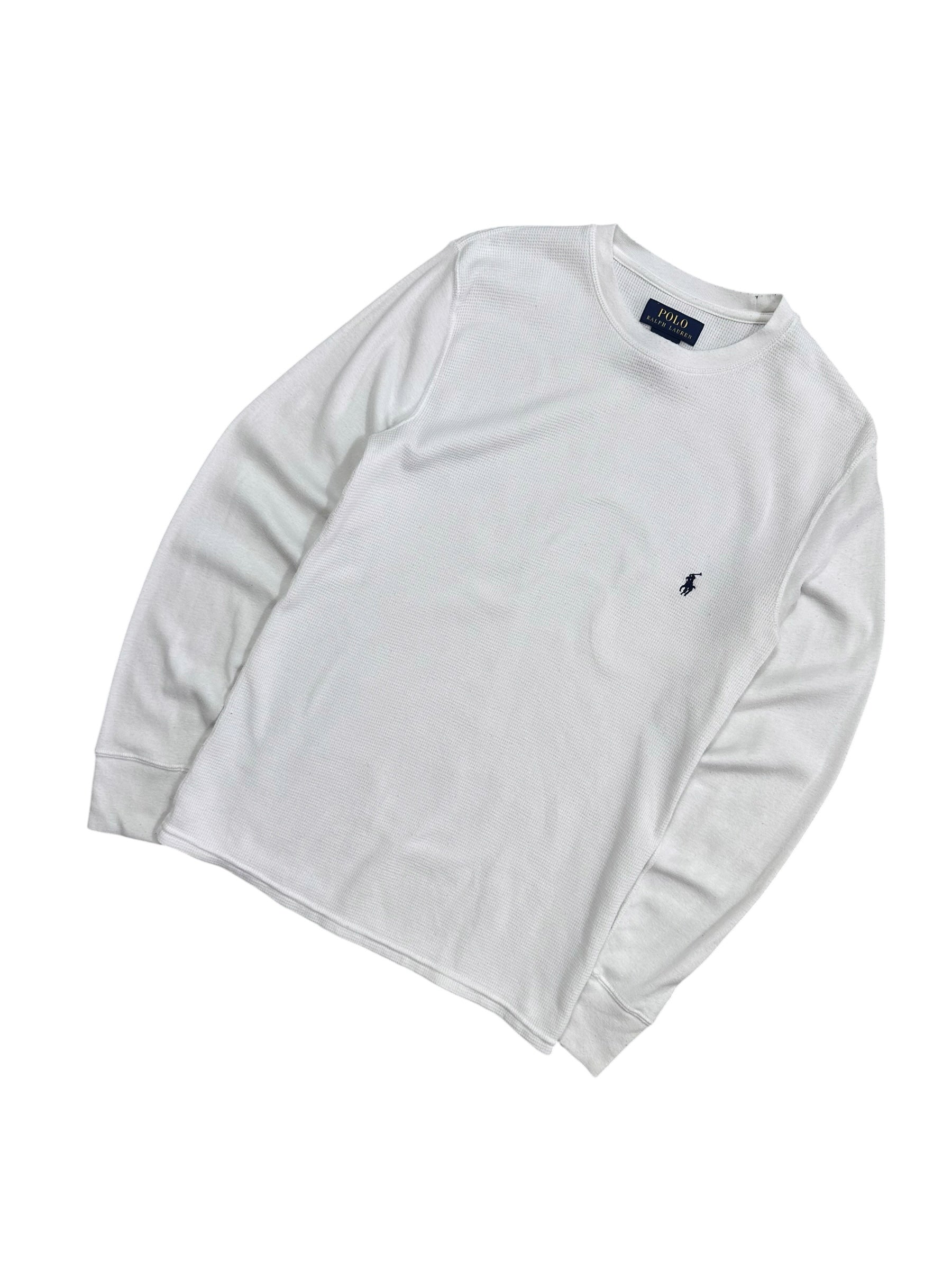 Candy Streetwear Polo Ralph Lauren fehér hosszú ujjú waffle felső sötétkék hímzett logóval