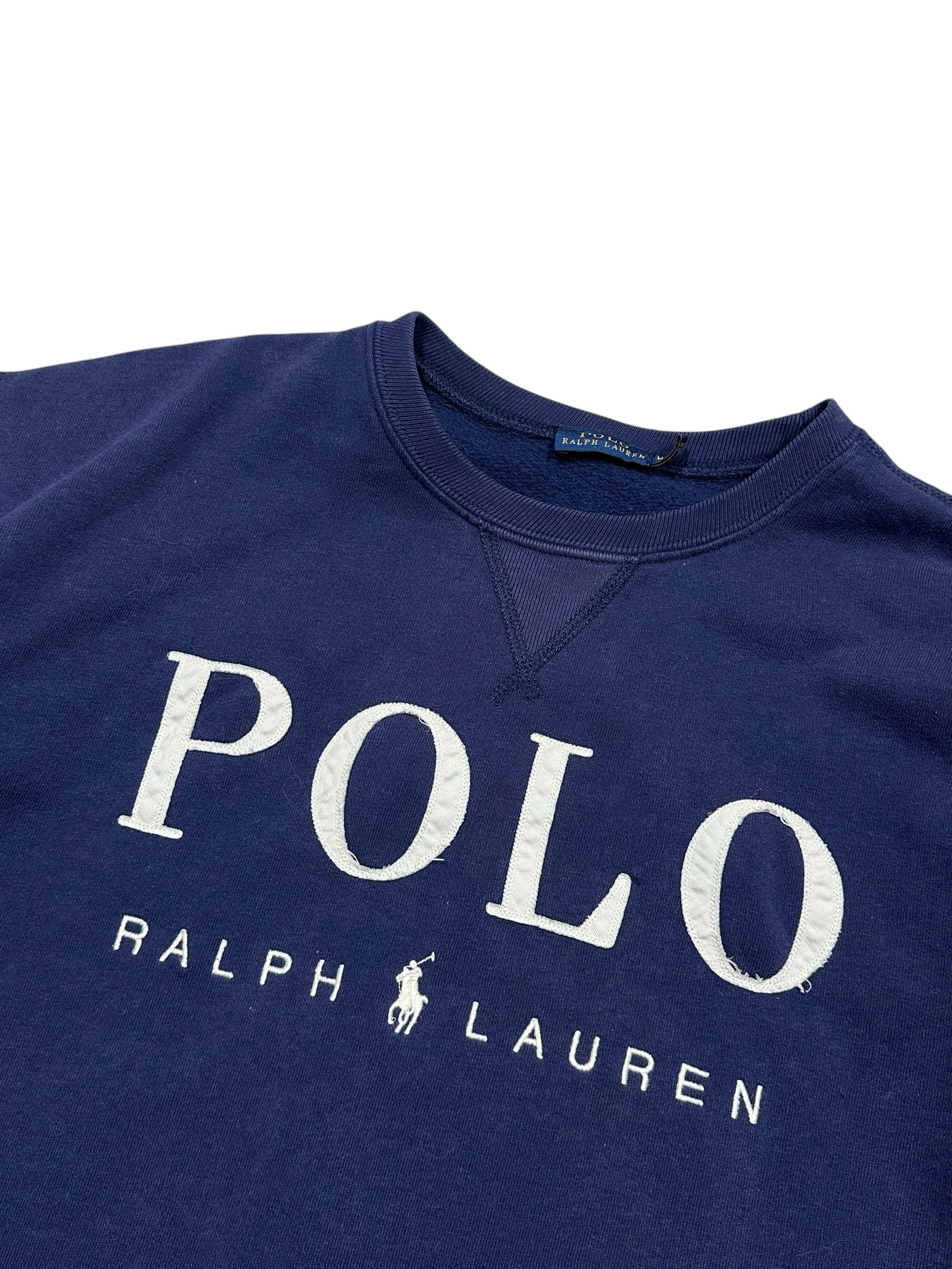 Candy Streetwear sötétkék Polo Ralph Lauren pamut pulóver fehér hímzett logóval és kerek nyakkivágással