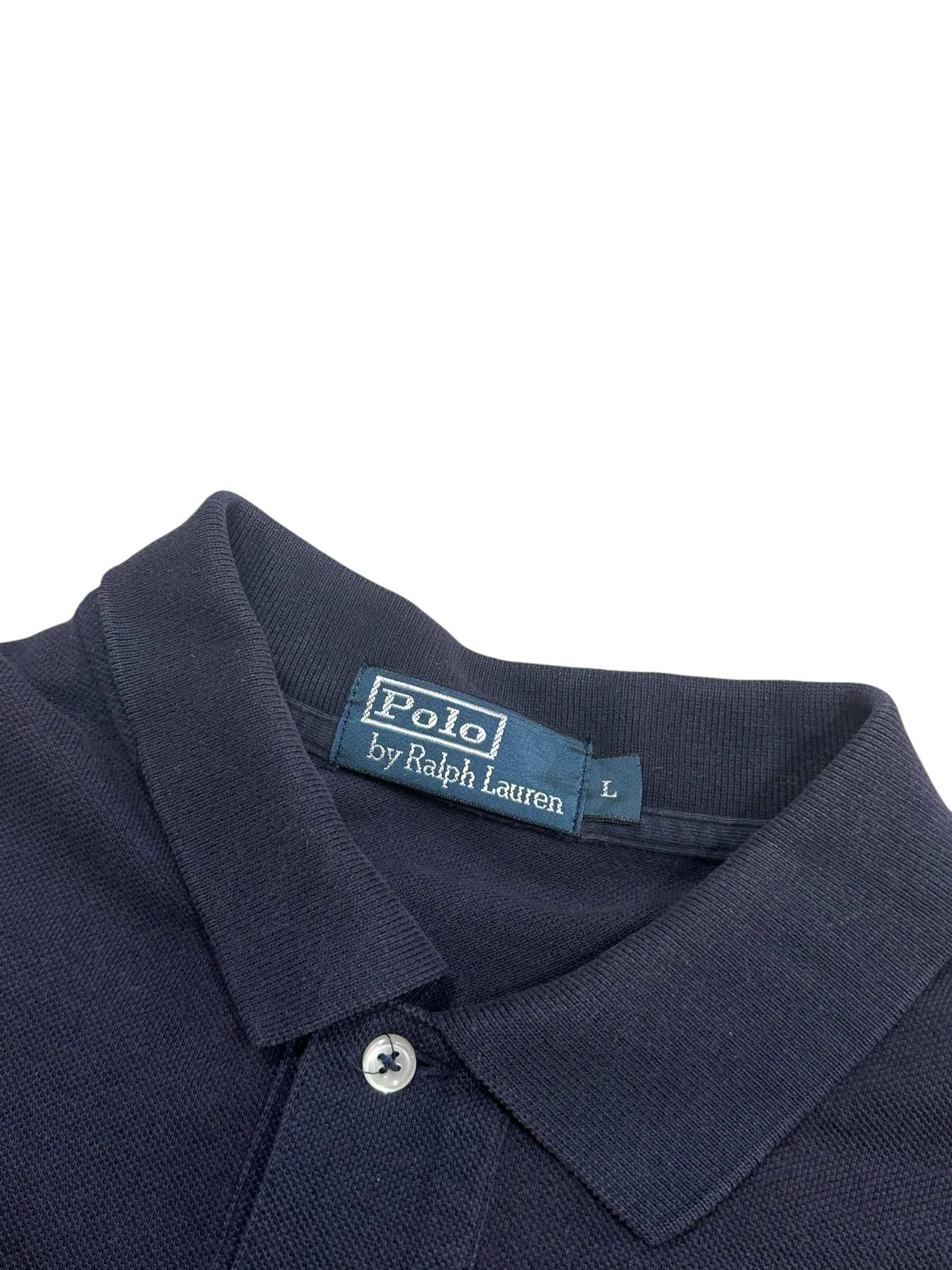 Candy Streetwear sötétkék Polo by Ralph Lauren piké póló gallérja és márkajelzett címkéje