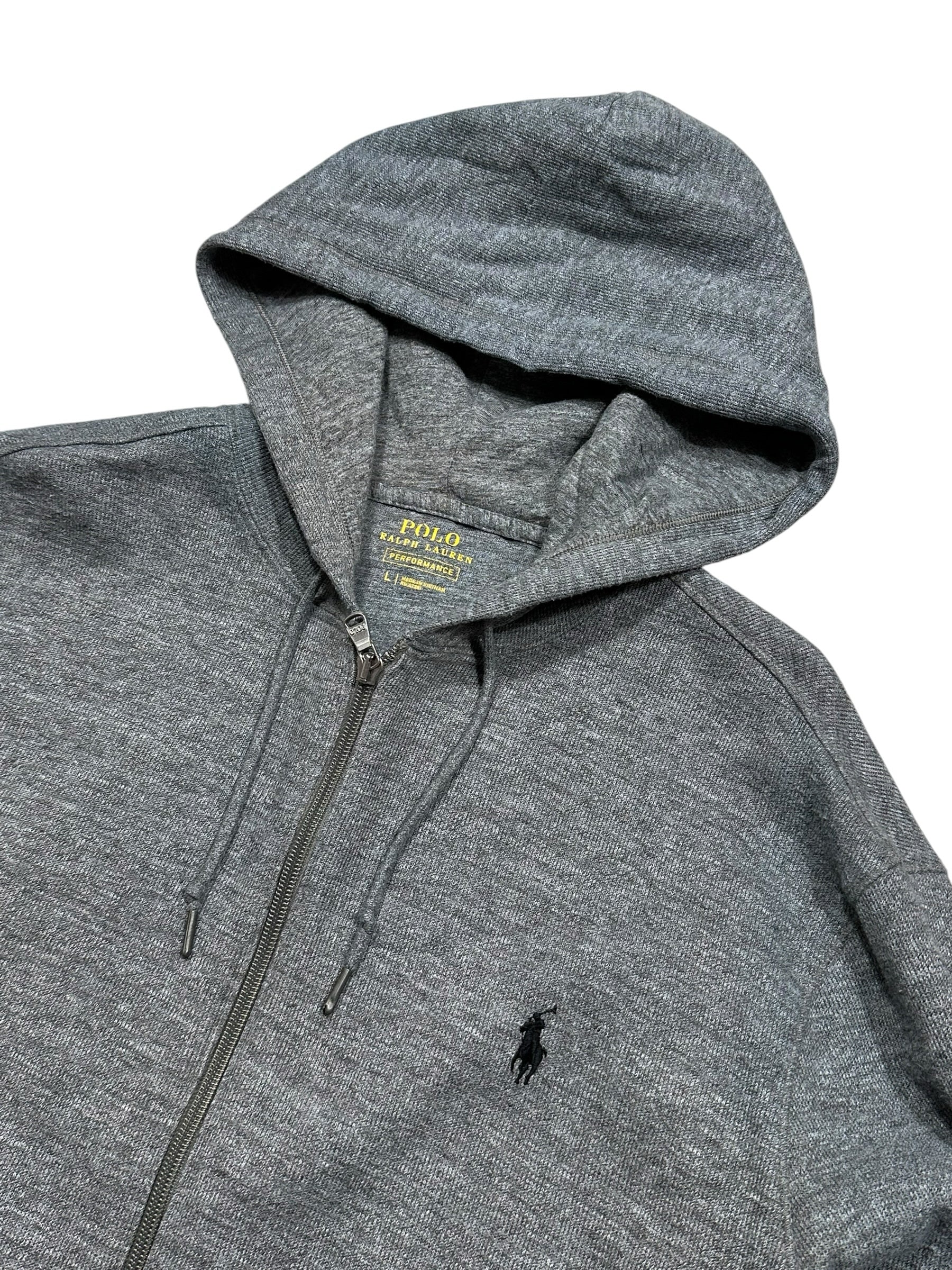 Candy Streetwear sötétszürke melírozott Polo Ralph Lauren cipzáras kapucnis pulóver hímzett logóval