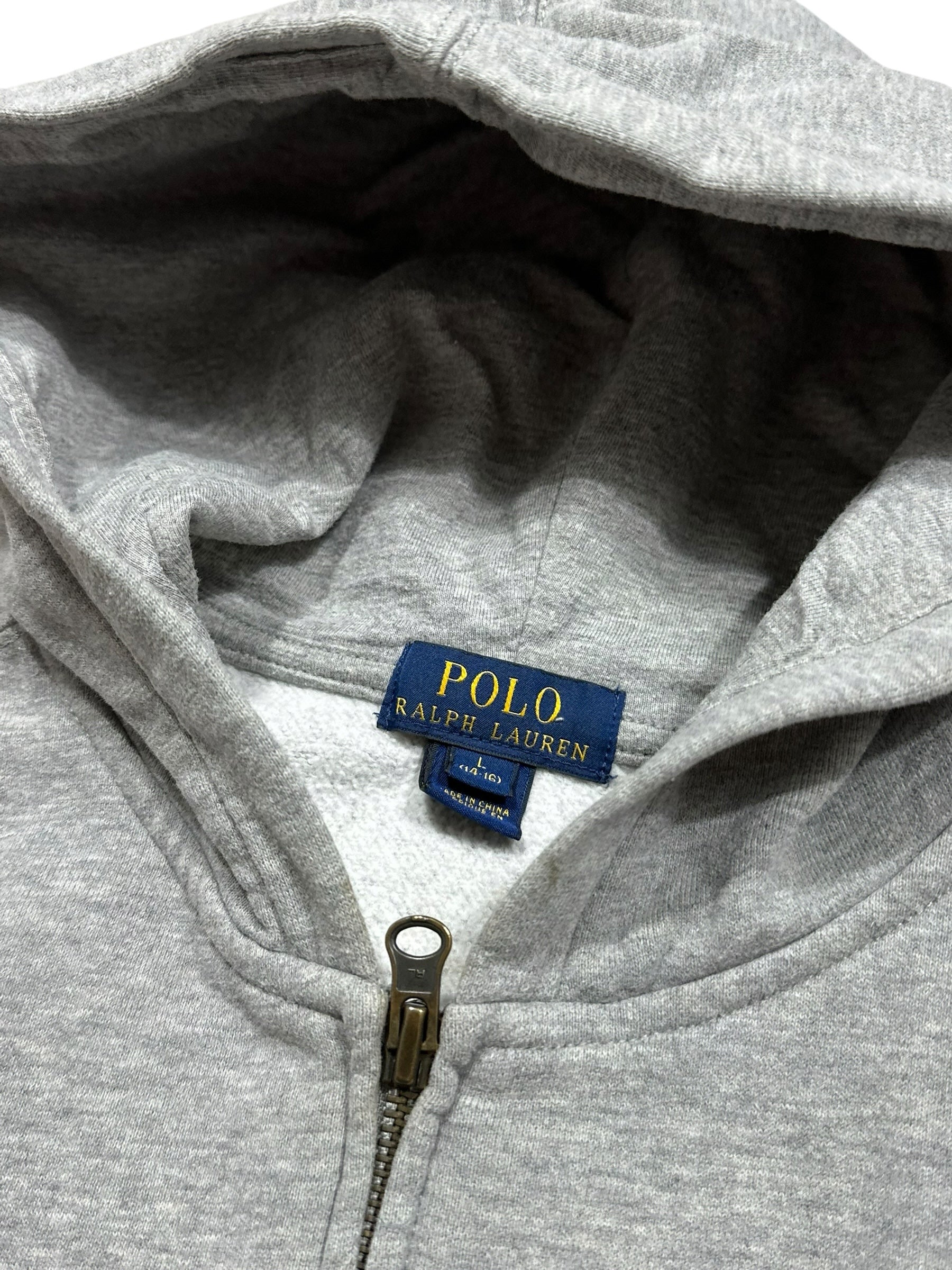 Candy Streetwear szürke Polo Ralph Lauren cipzáras kapucnis pulóver belső címkével és fém cipzárral