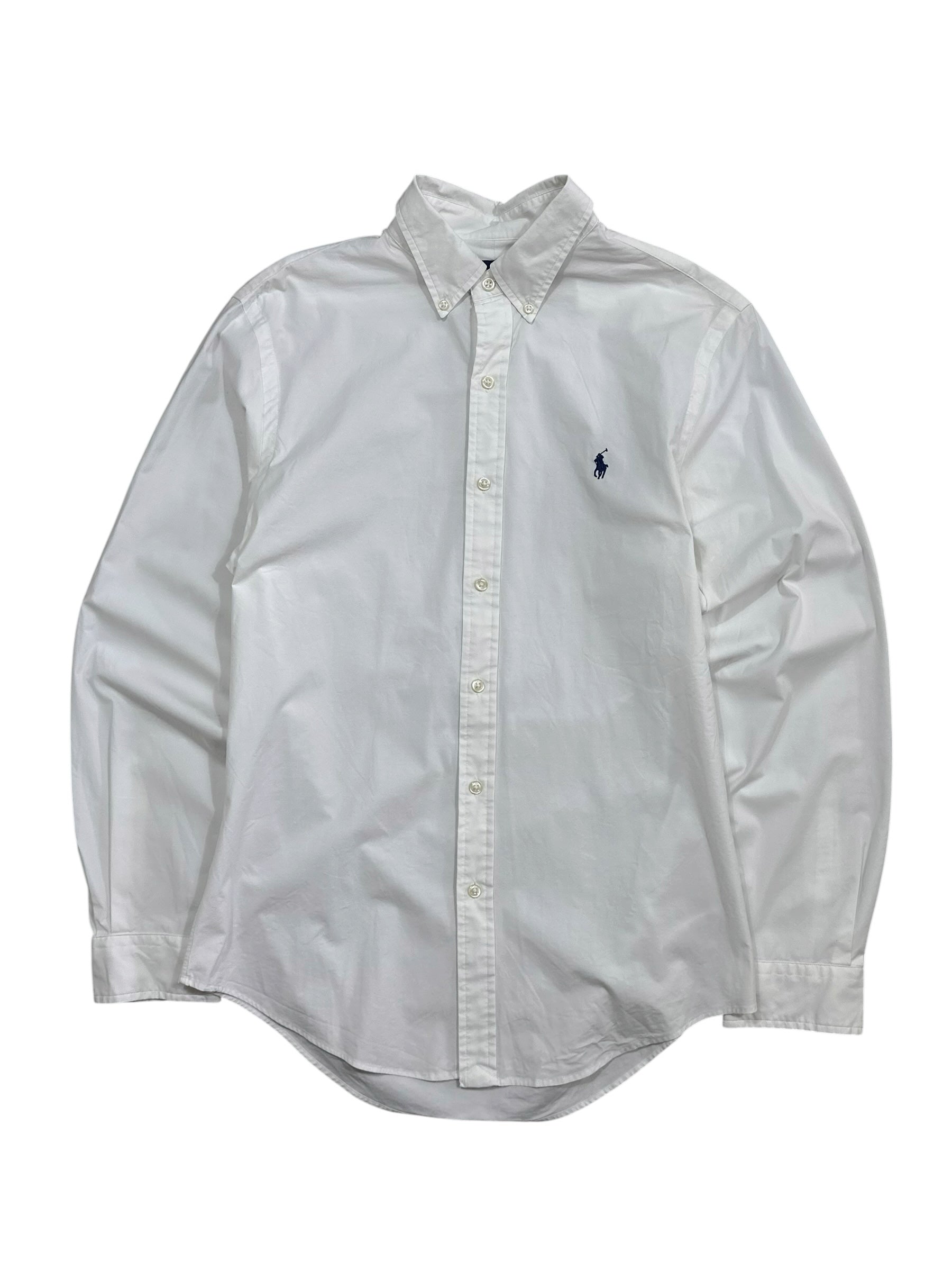 Candy Streetwear fehér Ralph Lauren hosszú ujjú férfi ing gombos gallérral és sötétkék hímzett logóval