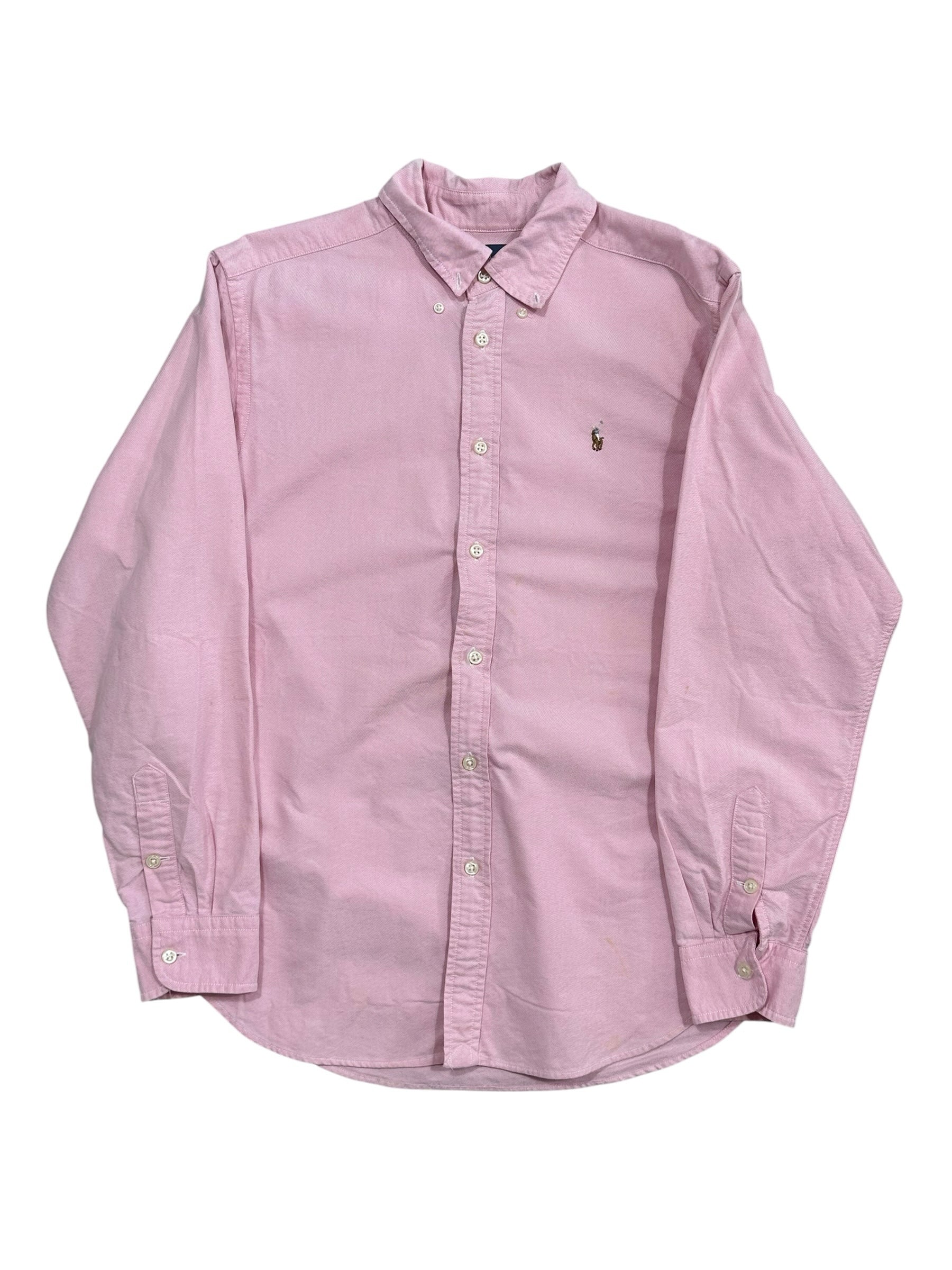 Candy Streetwear halványrózsaszín Ralph Lauren férfi ing gombos gallérral és hímzett logóval, prémium pamut anyagból.