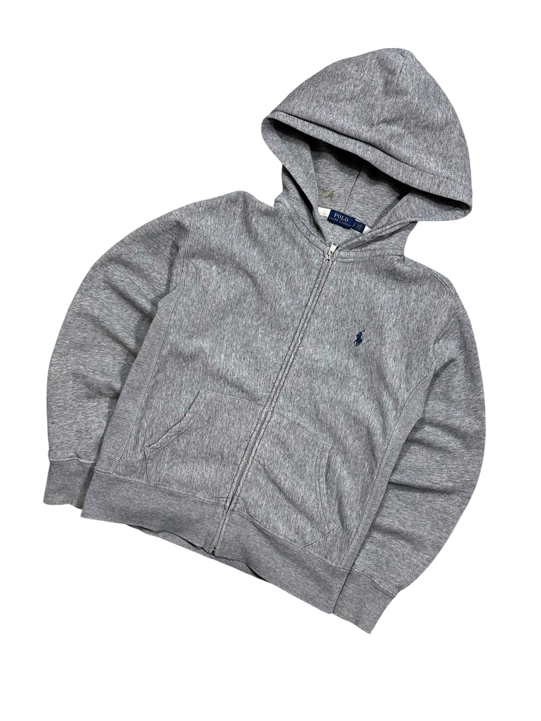 Candy Streetwear szürke melírozott Polo Ralph Lauren cipzáras kapucnis pulóver sötétkék hímzett logóval