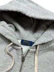 Candy Streetwear szürke Polo Ralph Lauren cipzáras kapucnis pulóver belső címkével és húzózsinórral