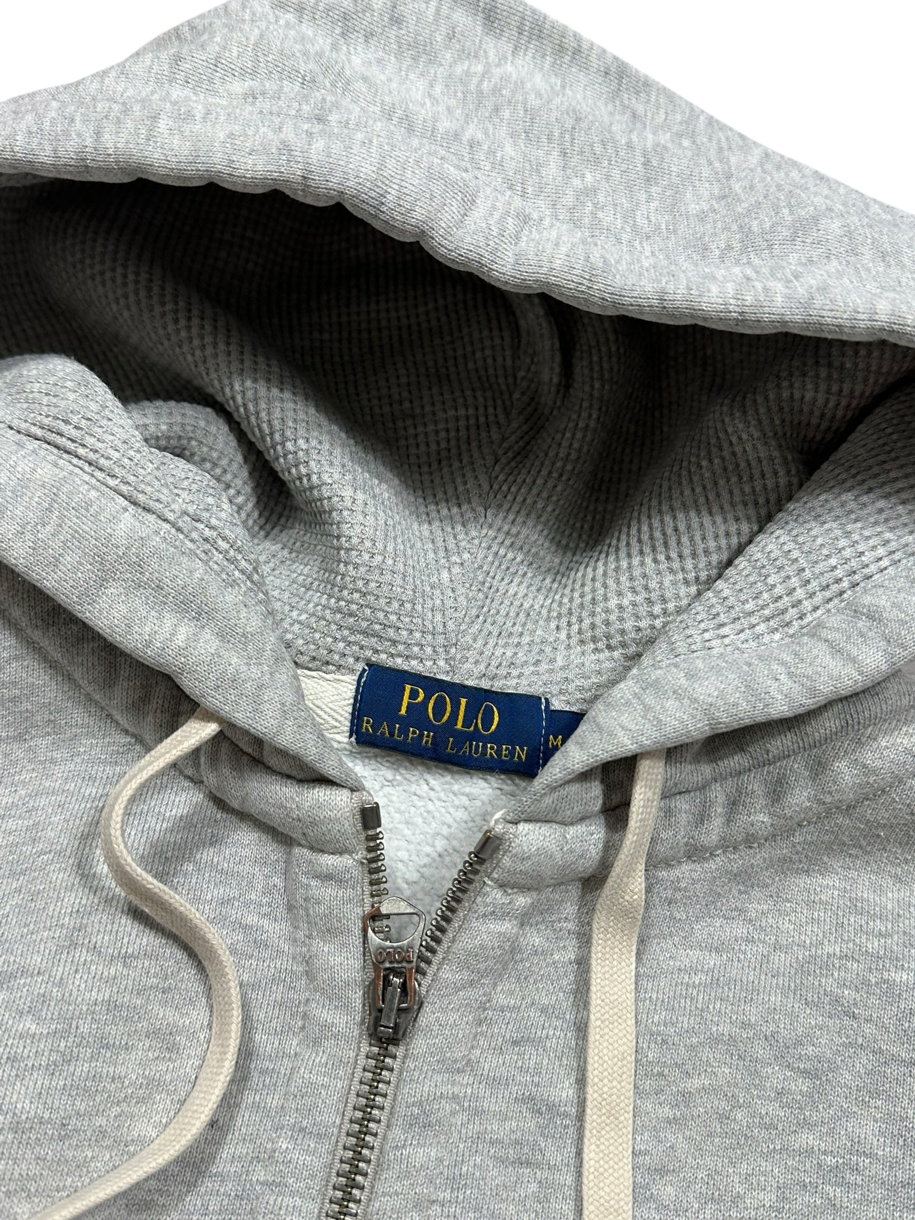 Candy Streetwear szürke Polo Ralph Lauren cipzáras kapucnis pulóver belső címkével és húzózsinórral